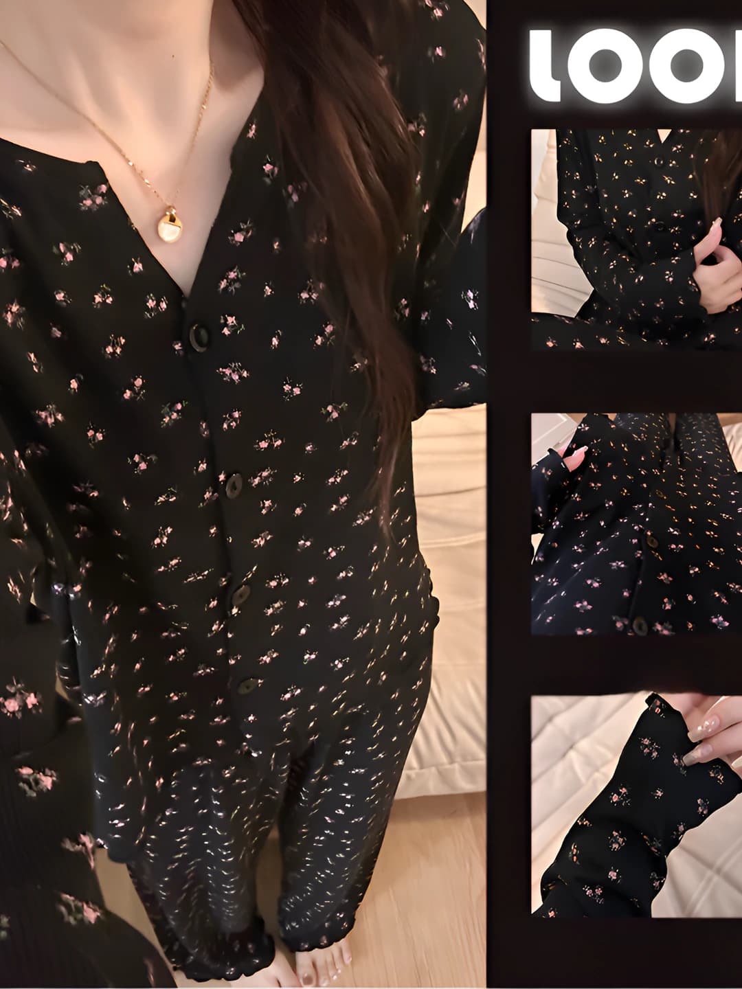 Women's French-style sweet floral pajama set, autumn-winter, 2026, plus size, long sleeve, crew neck, casual loungewear