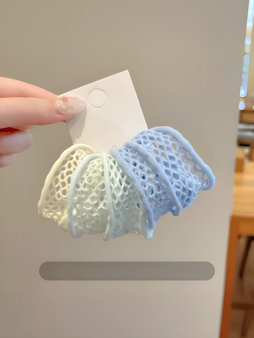 4# Sea salt blue mesh pattern hair tie - 5 pcs (one approx 6*3cm)