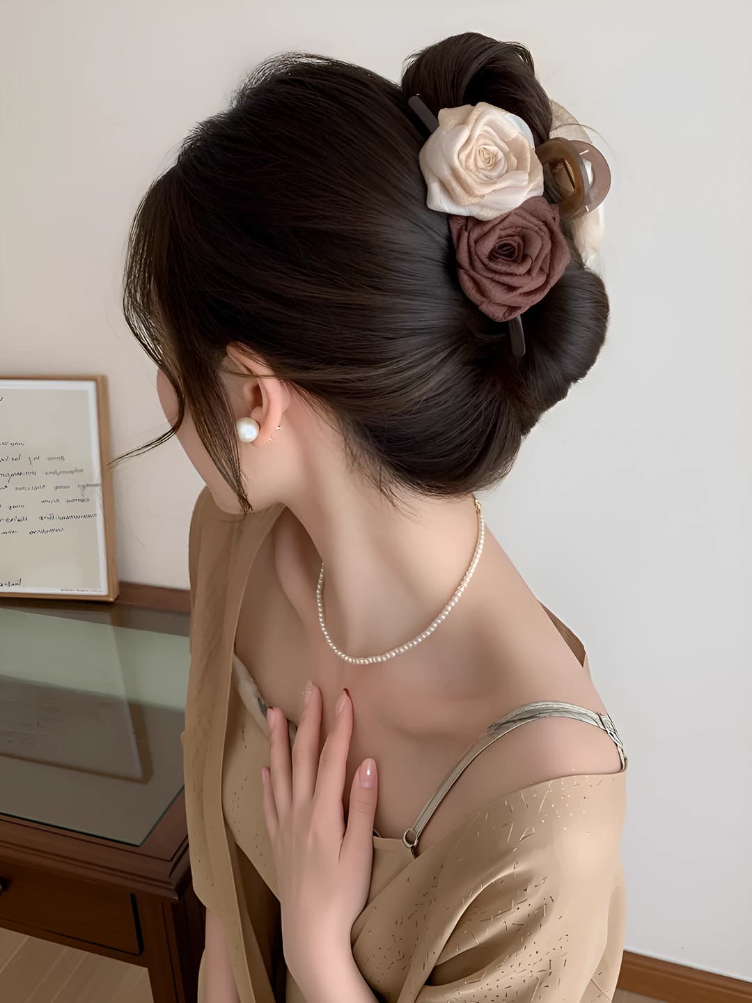 2# Off-white-coffee dried rose clip 13cm