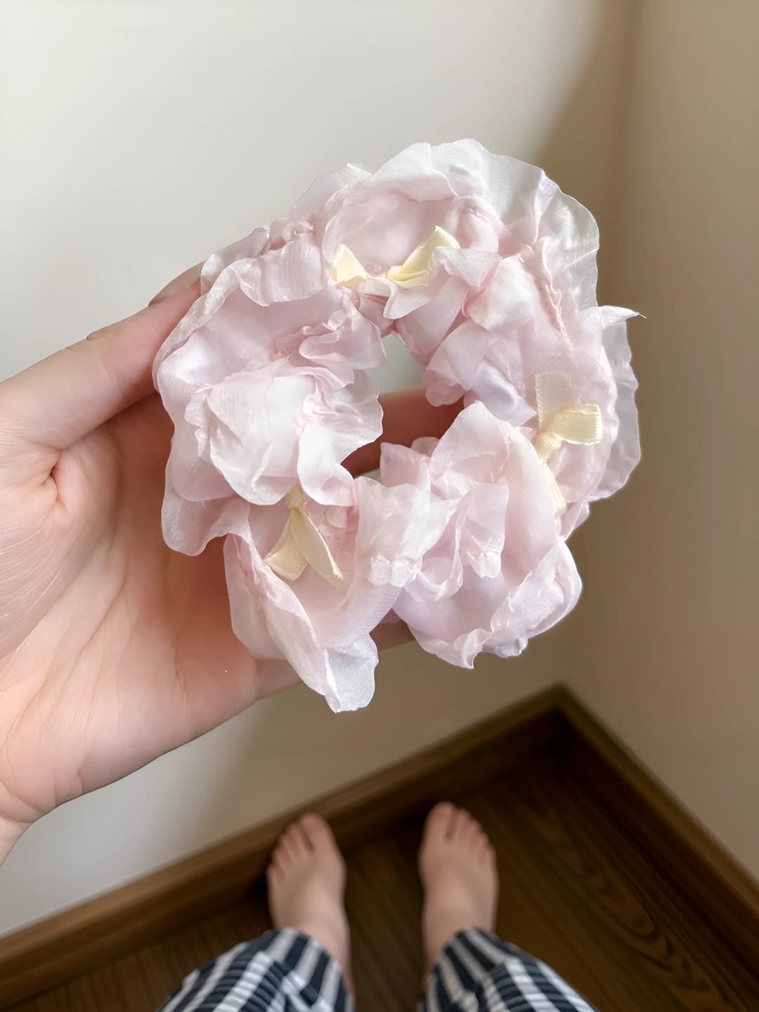 Cream white, bow, pink