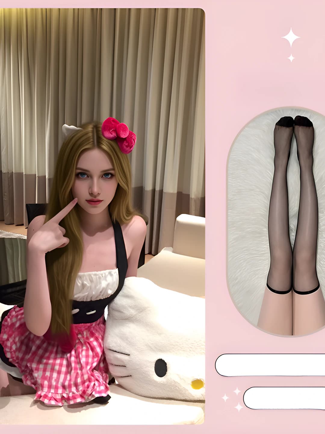 Kitty to'plam [tunik+apron+soch bandi] + qora tekis noyil