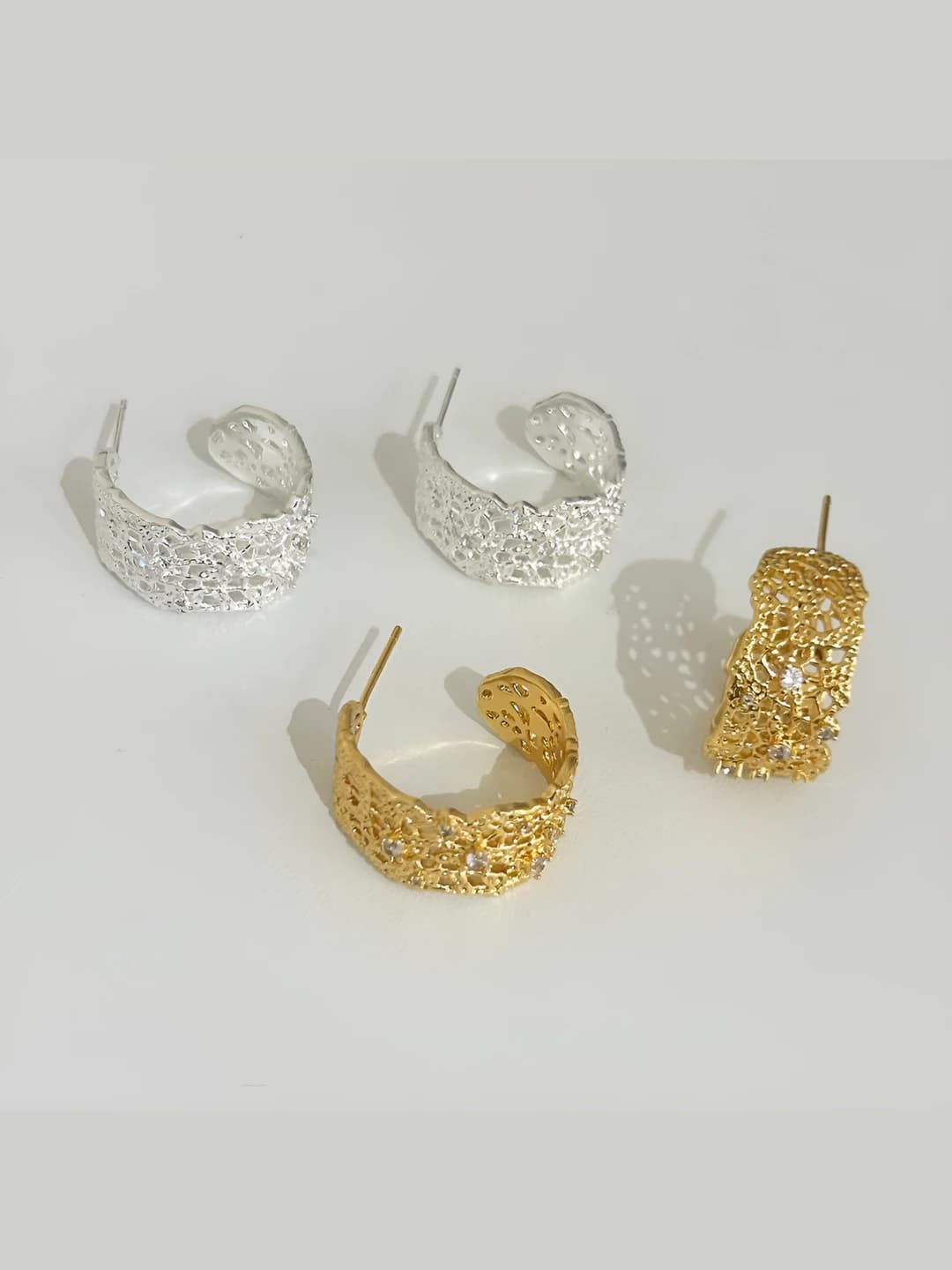 Women's French lace C-shaped stud earrings with zircon, light luxury style jewelry