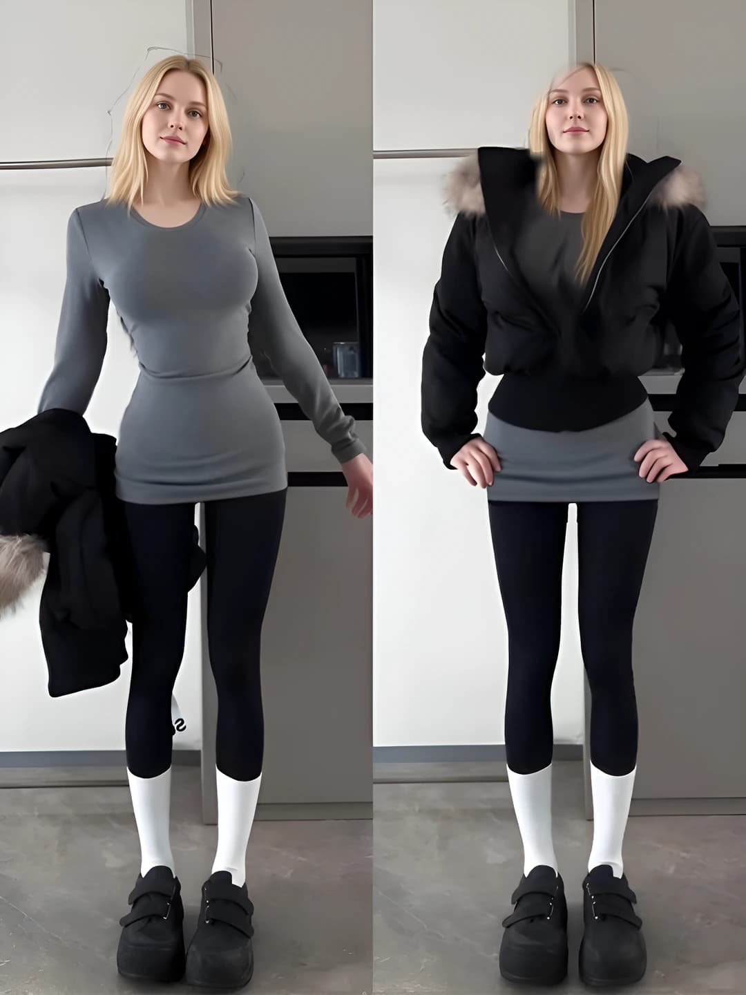 Women's fleece-lined, slim fit, crew neck, long sleeve, mid-length long-sleeve base top, autumn-winter