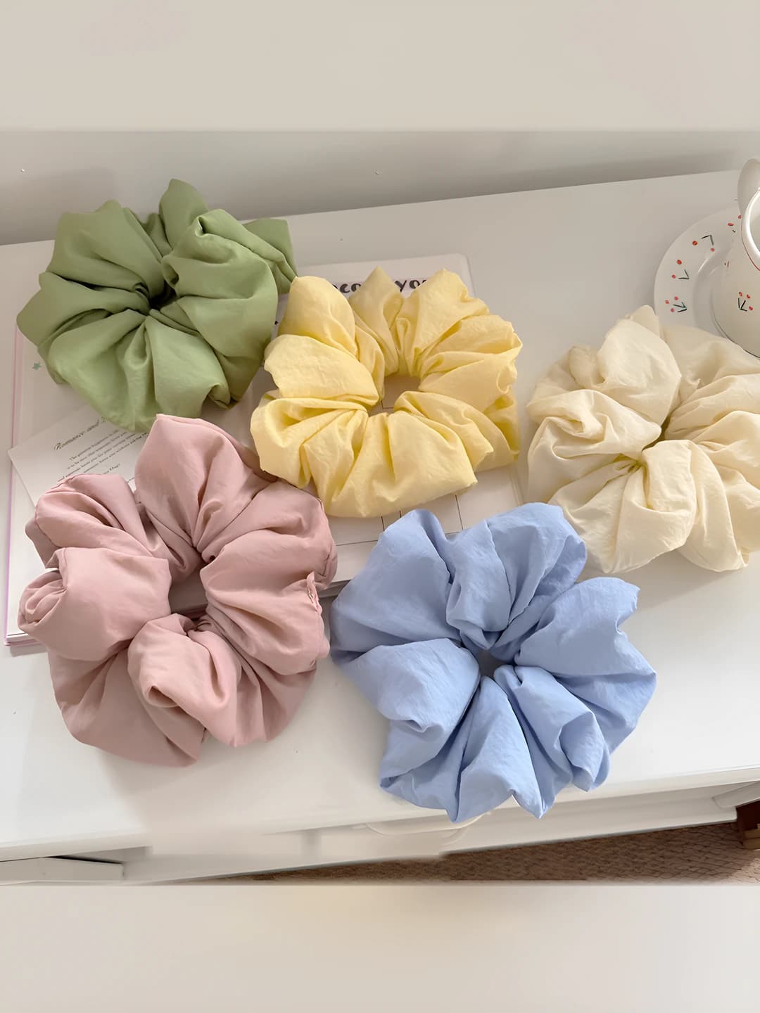 Women's cream fabric scrunchie hair tie, loose fit, handmade, cute style