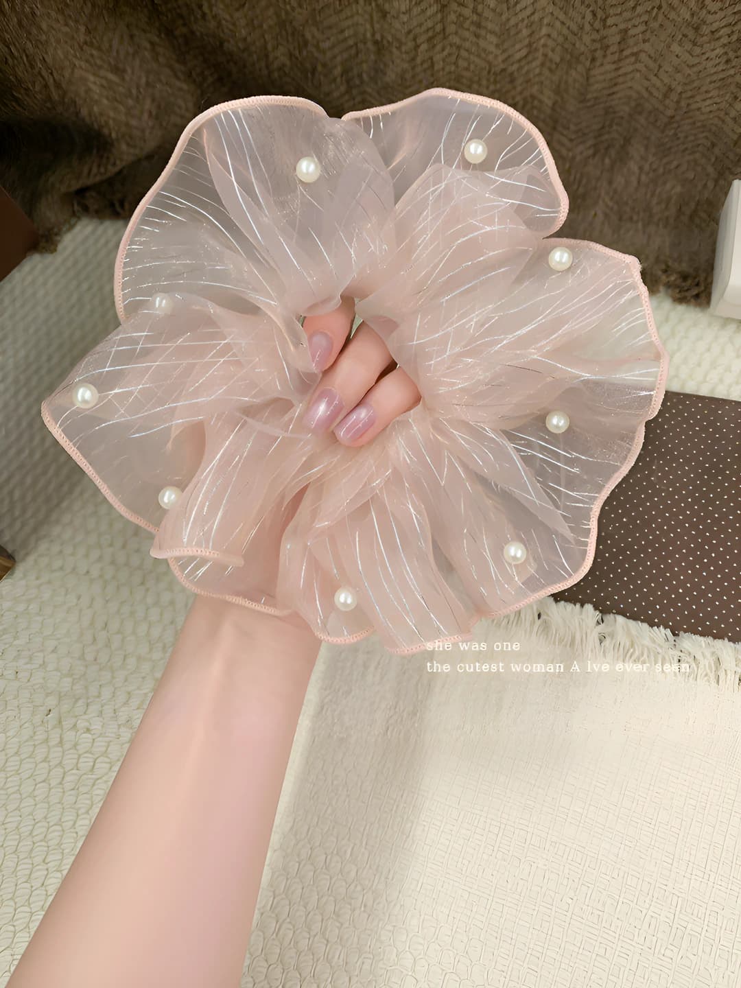 2# Pushti marvaridli organza soch taqasi ~19 sm