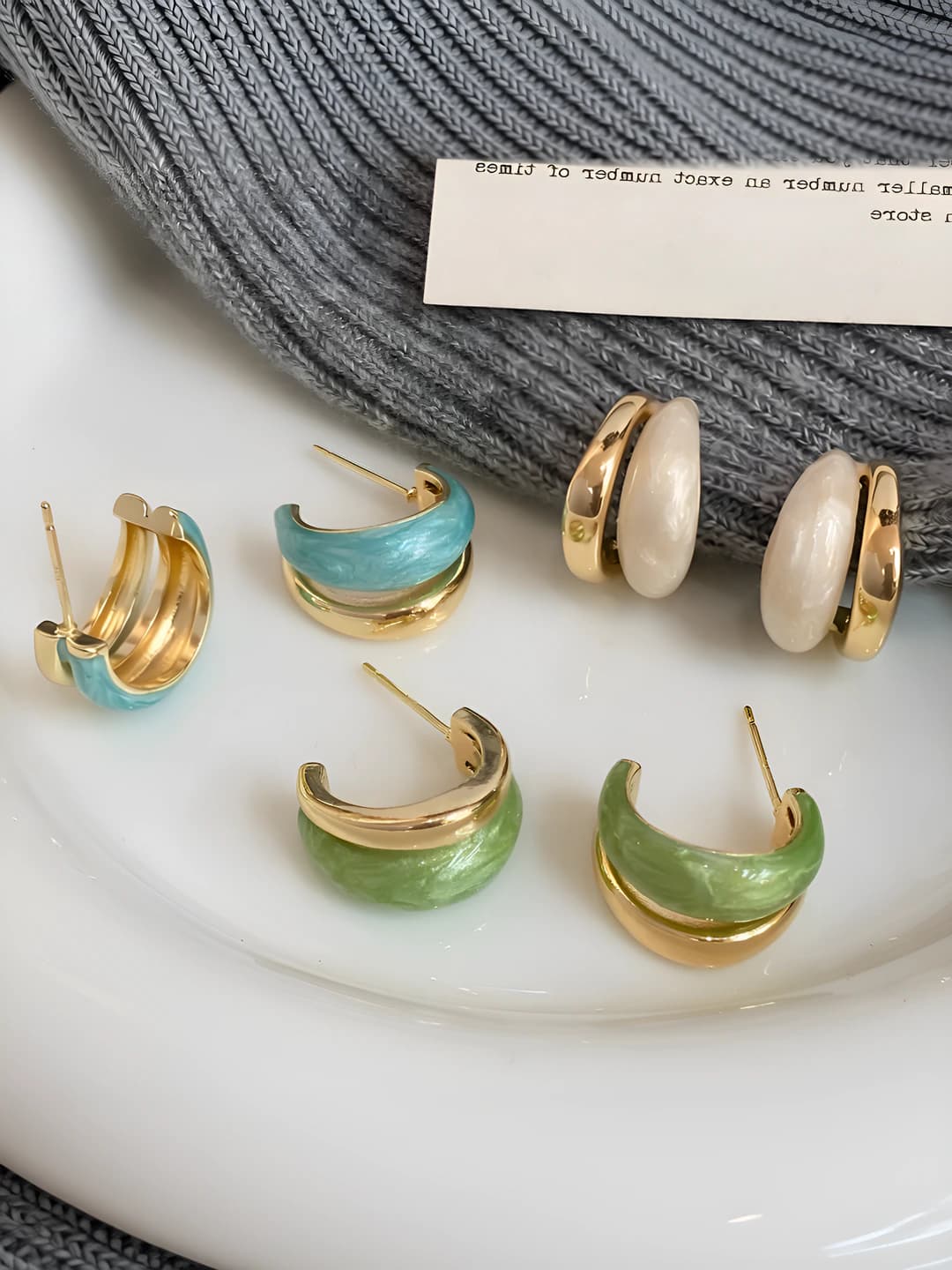 Женские серьги C-образной формы, геометрический дизайн, медь, позолота 14k, эмаль, минималистичный стиль