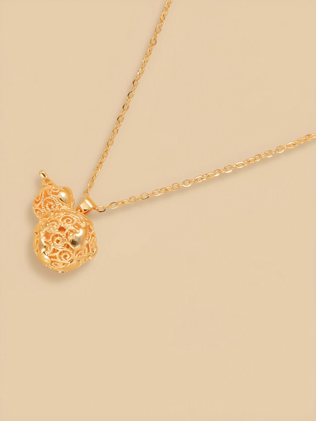 Women's Chinese style necklace with 3D cut-out gourd pendant on a chain