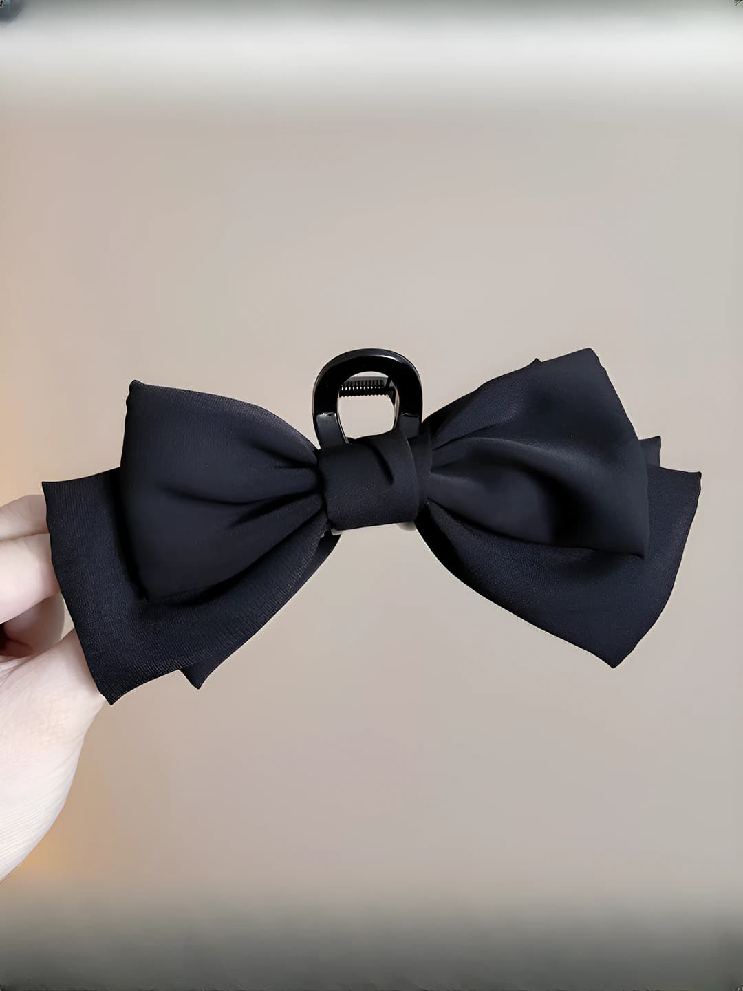 Classic black satin bow clip, 11 cm