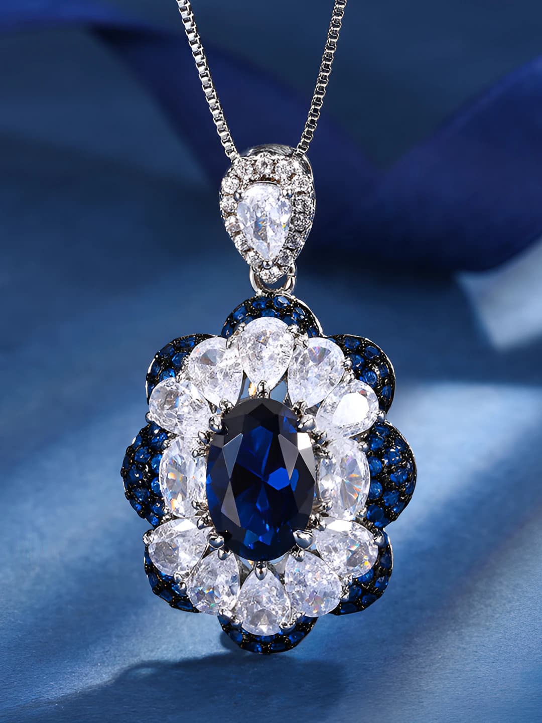 Blue spinel pendant with chain