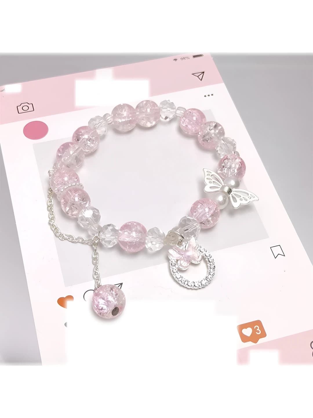 Crystal butterfly bracelet pink