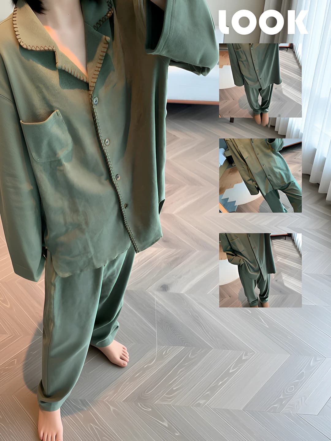 Women's Korean style solid colour loose fit thick pajama set: long sleeve top and trousers, autumn-winter loungewear