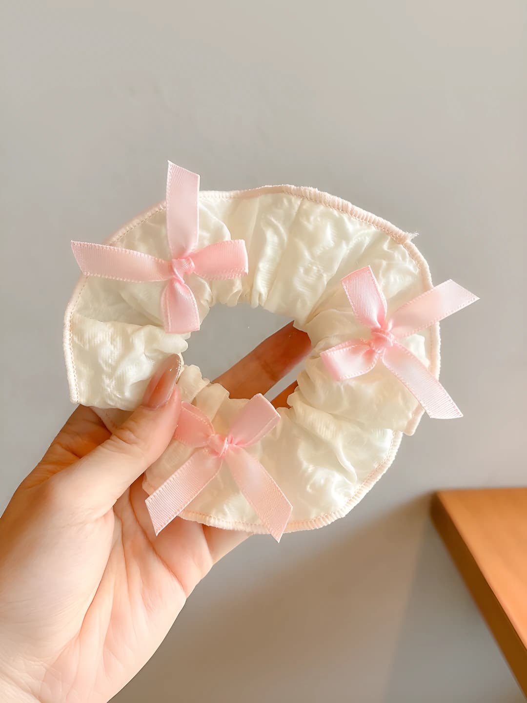1# Ruffled pink bow 11 cm