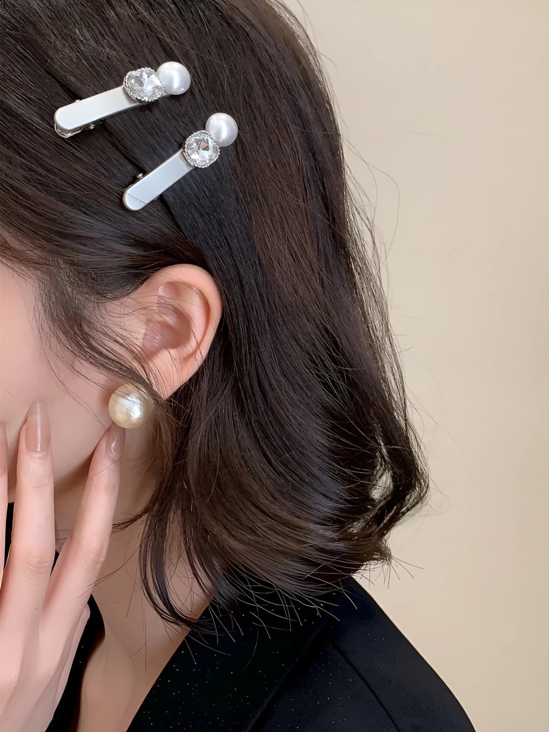 Women's 2026 new style simple side hair clips, for strands, for bangs, universal, with natural design element, handmade, pearl hair accessories