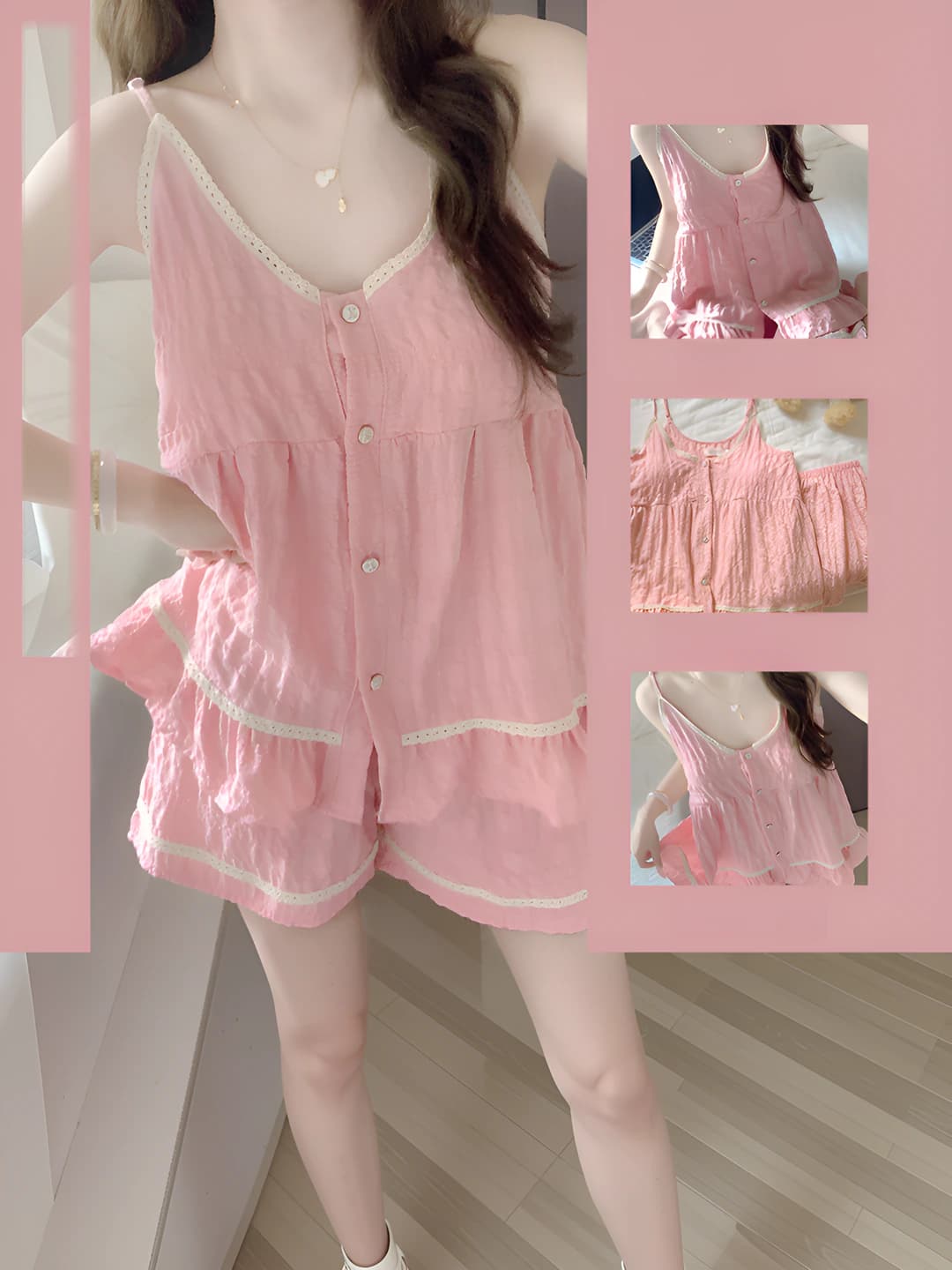 Women's loungewear set: lace sleeveless camisole and shorts, summer 2026