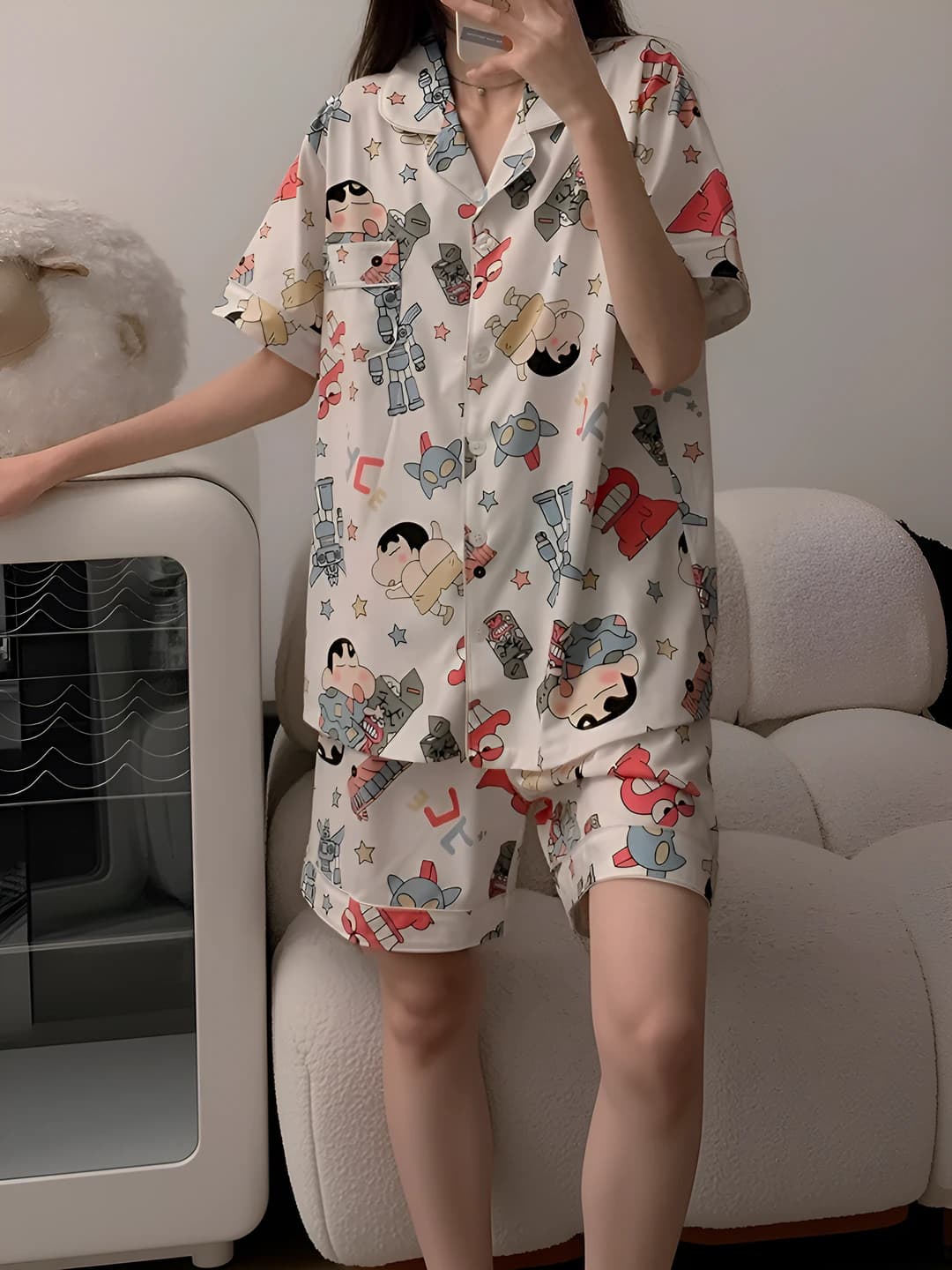 Women's summer pajama set: thin, short sleeve, shorts, lapel collar, polyester, 2026