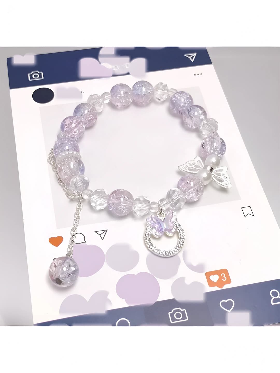 Crystal butterfly bracelet blue-purple