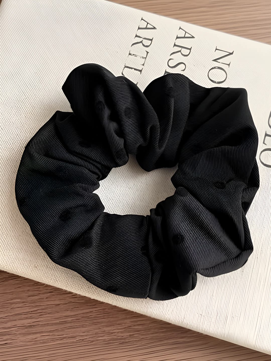 Black ring polka dot scrunchie