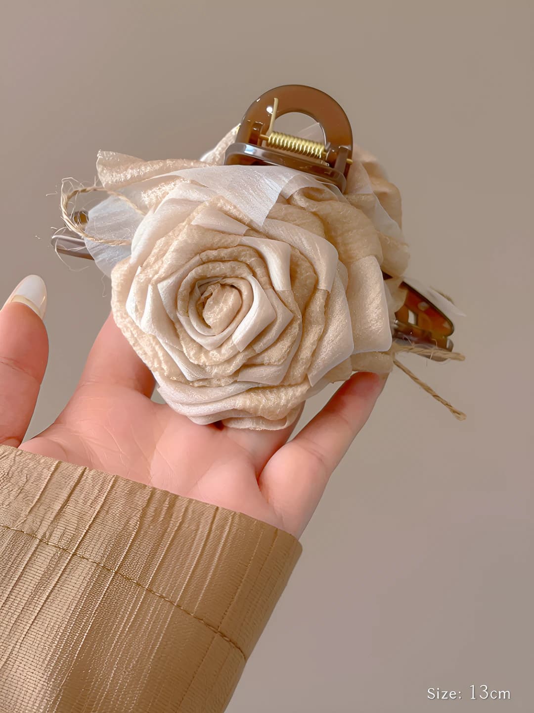 Beige dried rose clip 13 cm