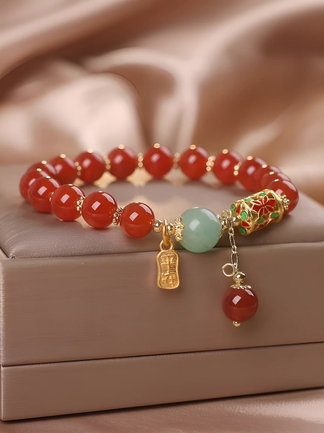Women's red agate crystal bracelet in retro style