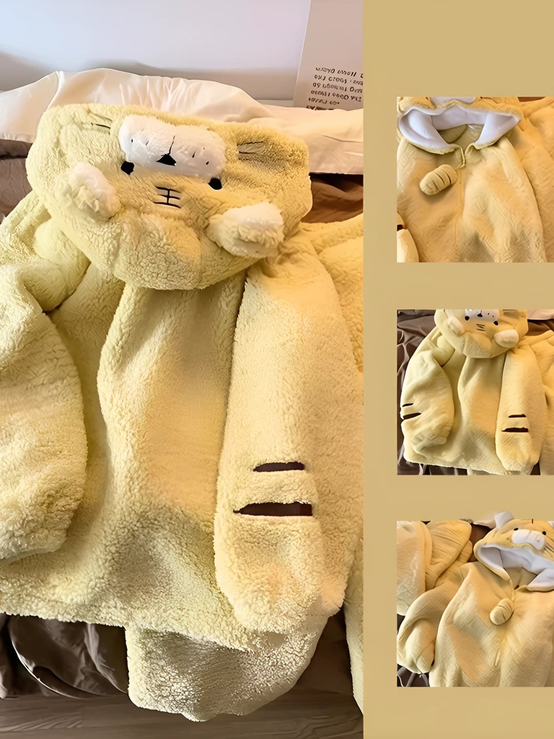 Женский комплект пижамы с капюшоном и мультяшным тигром из кораллового флиса, утеплённый, с длинным рукавом и брюками, на осень-зиму