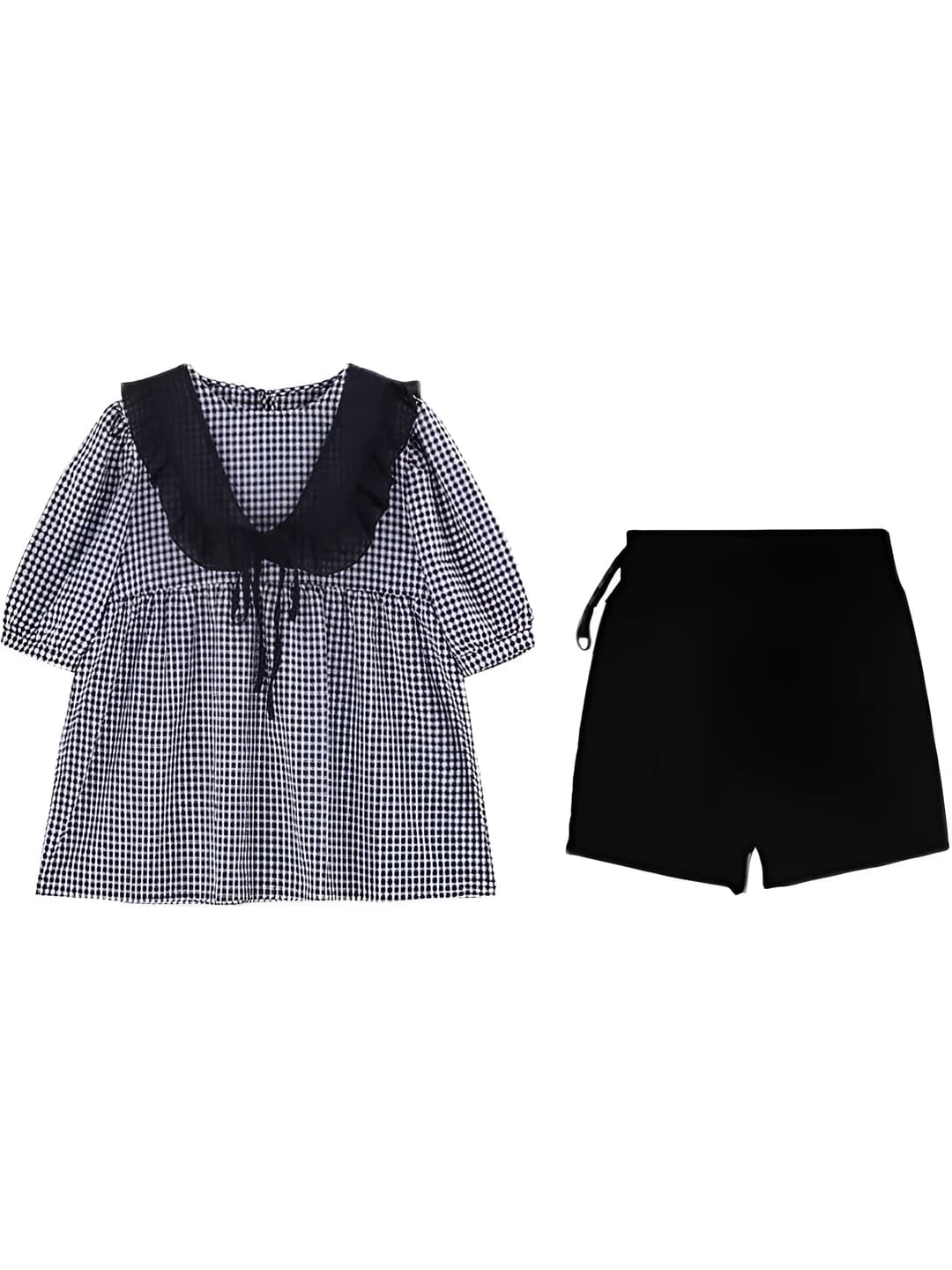Plaid top + Black shorts