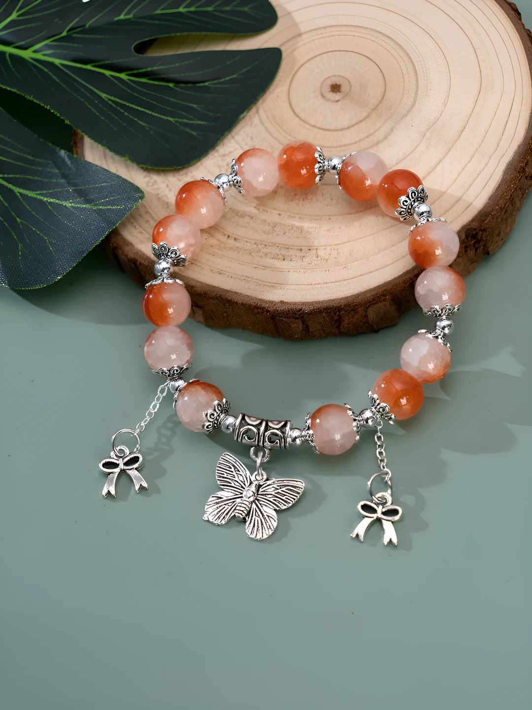 Jade orange-pink butterfly double tassel