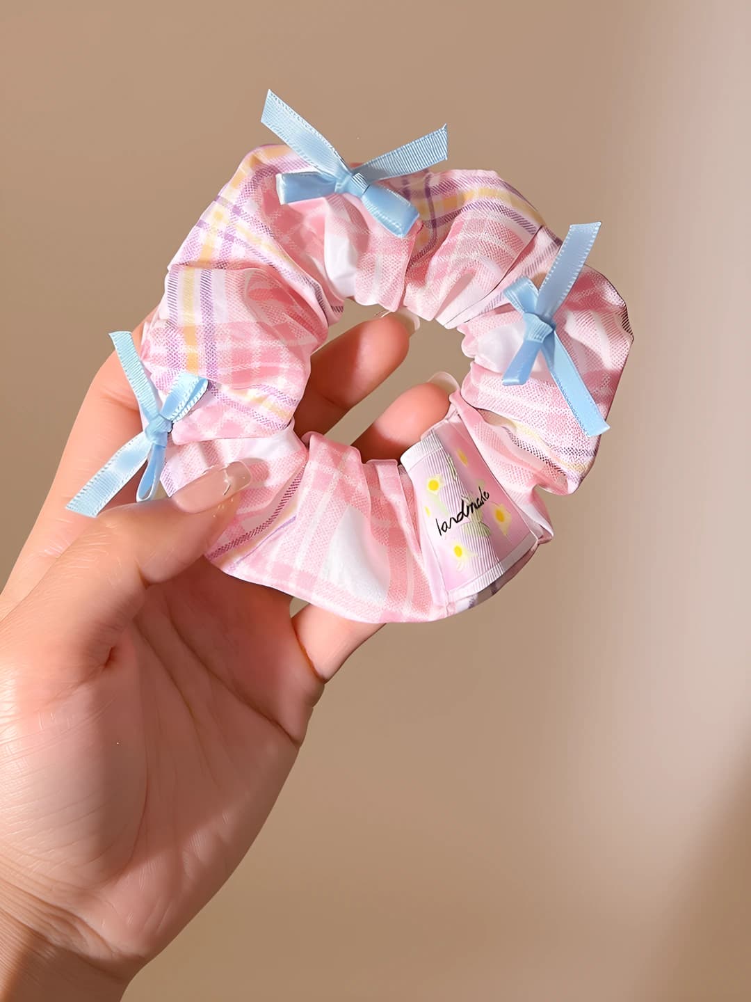 Розовая клетка, бант, 11 см