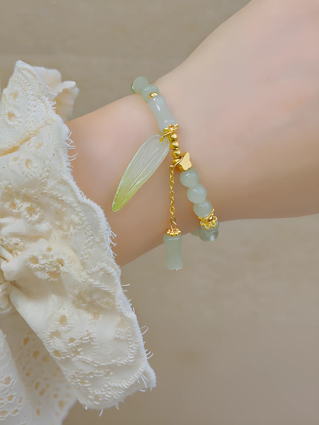 2# Green bamboo beaded - bamboo leaf