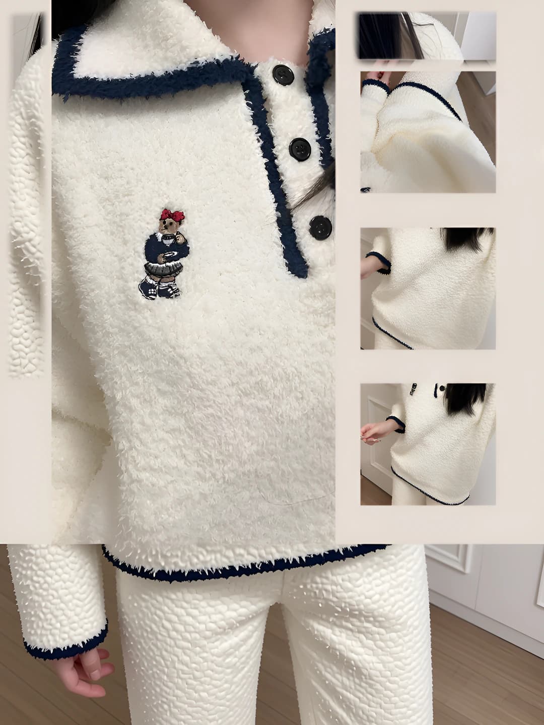 Women's autumn-winter fleece-lined, thickened, warm, plus size, long sleeve, mock neck, sweet style pajama set
