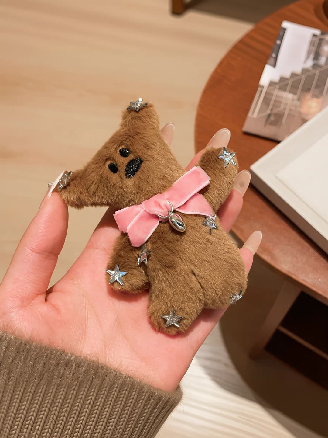 2# Beige-pink bow bear bb clip 8.5*11 cm