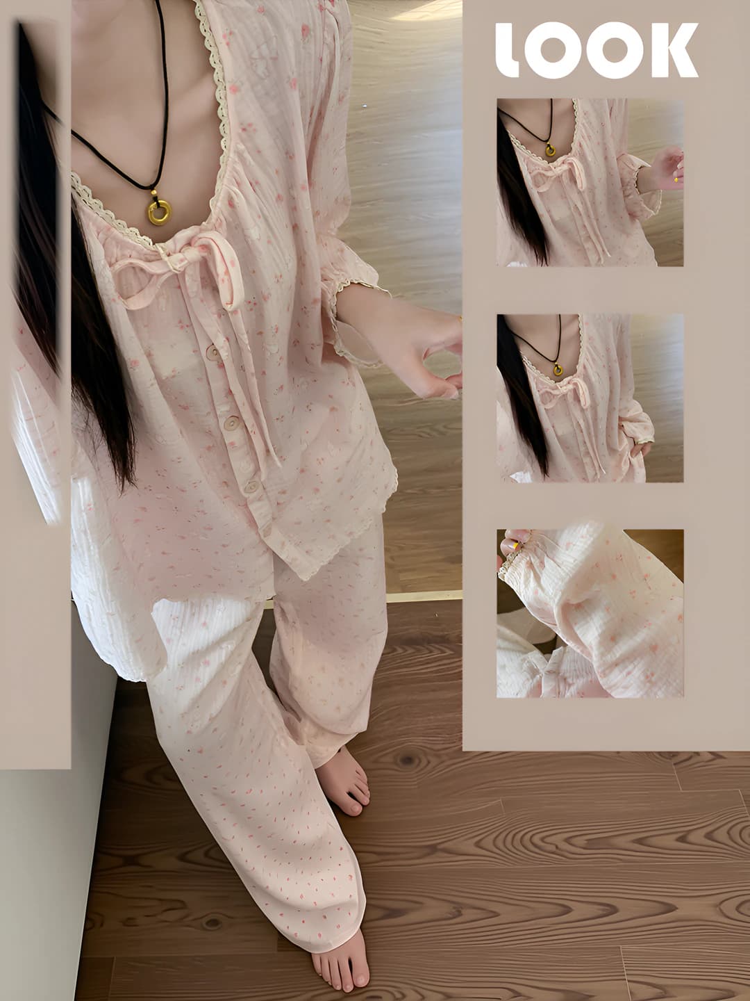 Ayollar uchun 2026 bahor-kuz uslubidagi shirin qizlar uchun gullangan pijama to'plami, katta o'lcham, uzun yeng, uzun shim, uy kiyimi