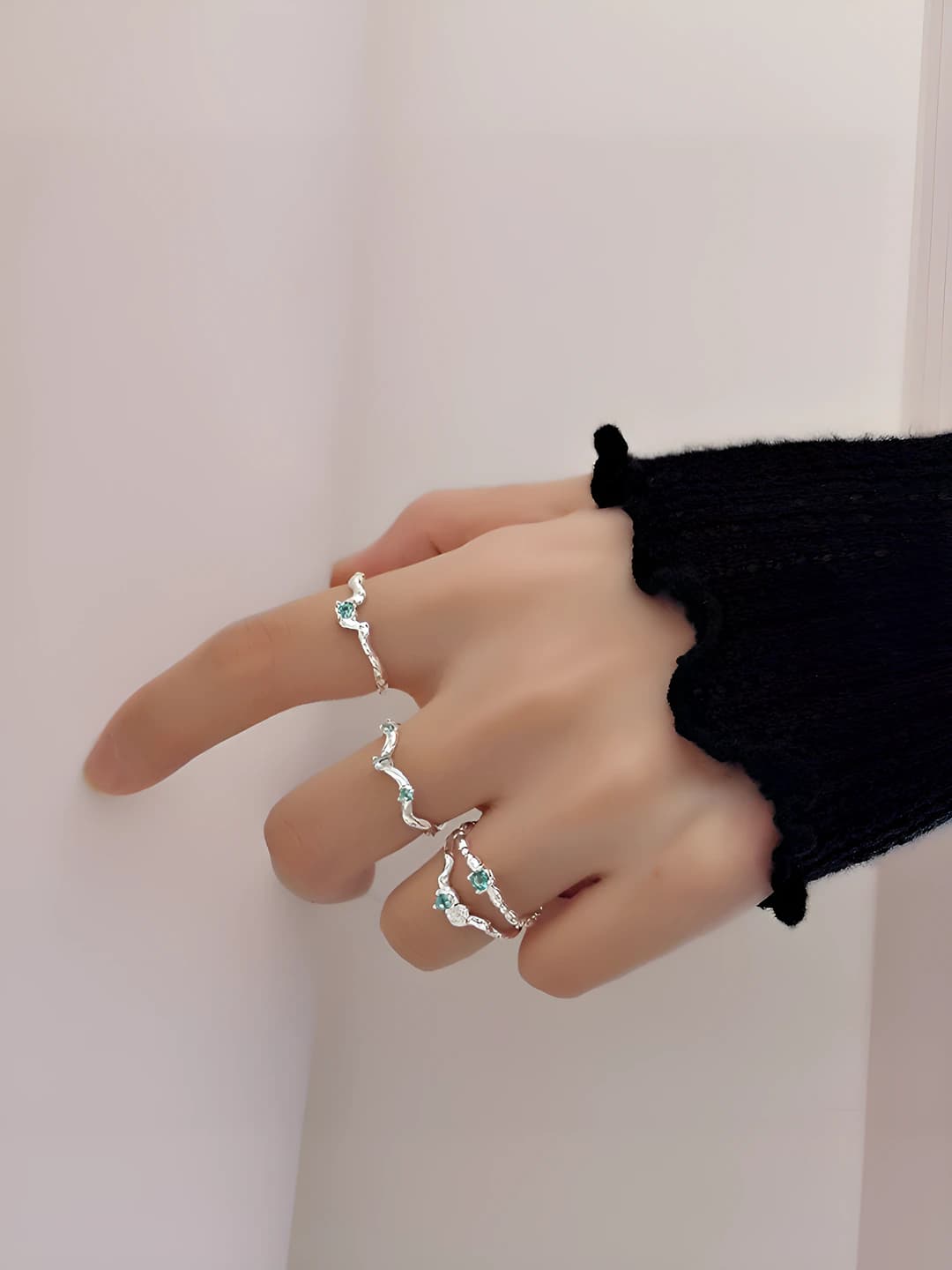 Women's silver adjustable ring, geometric design element, minimalist ins style