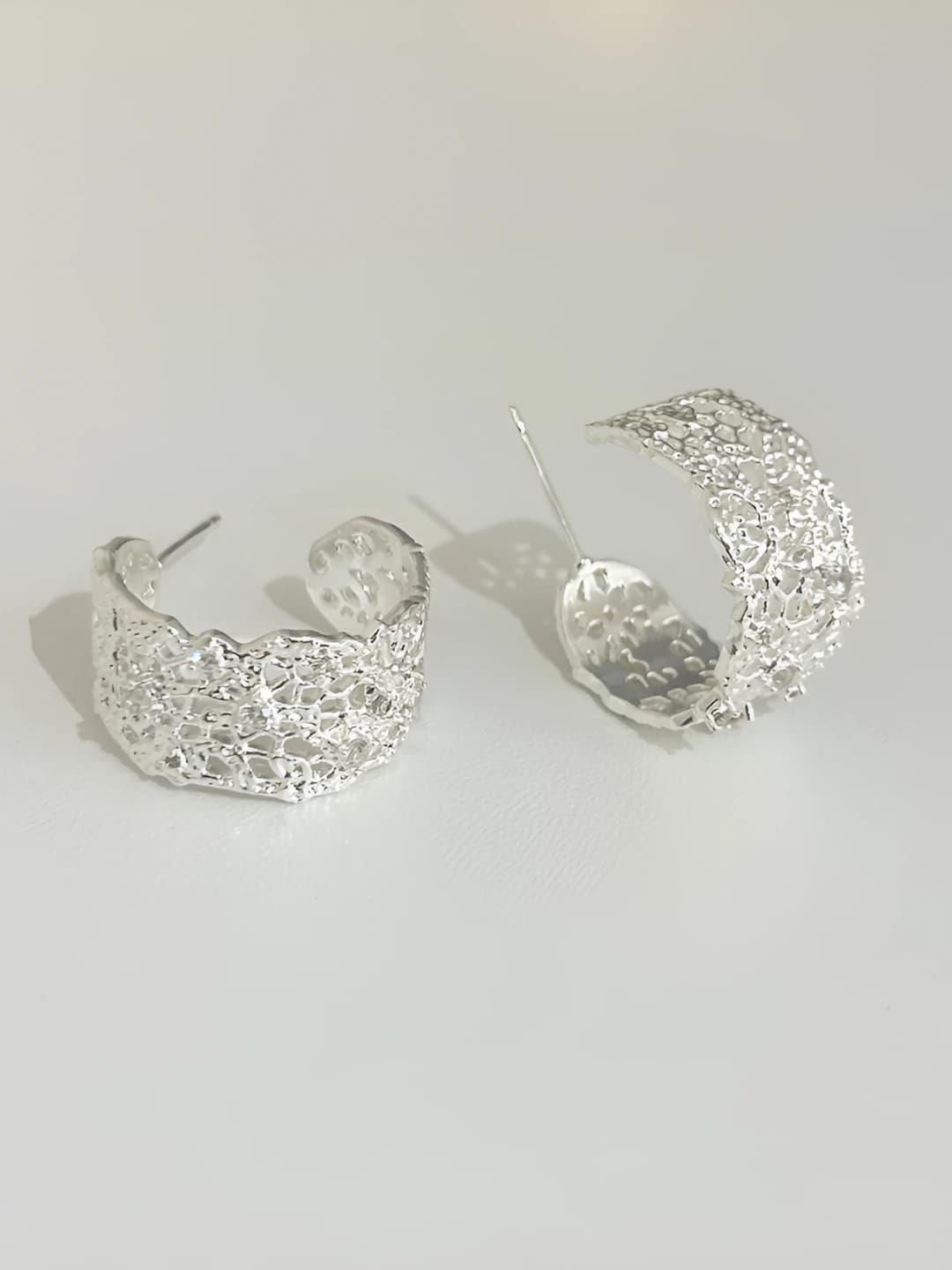 Silver lace stud earrings