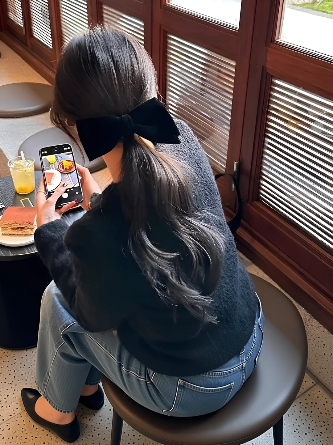 Women's spring clip hair accessory with bow made of velvet in French style for autumn-winter