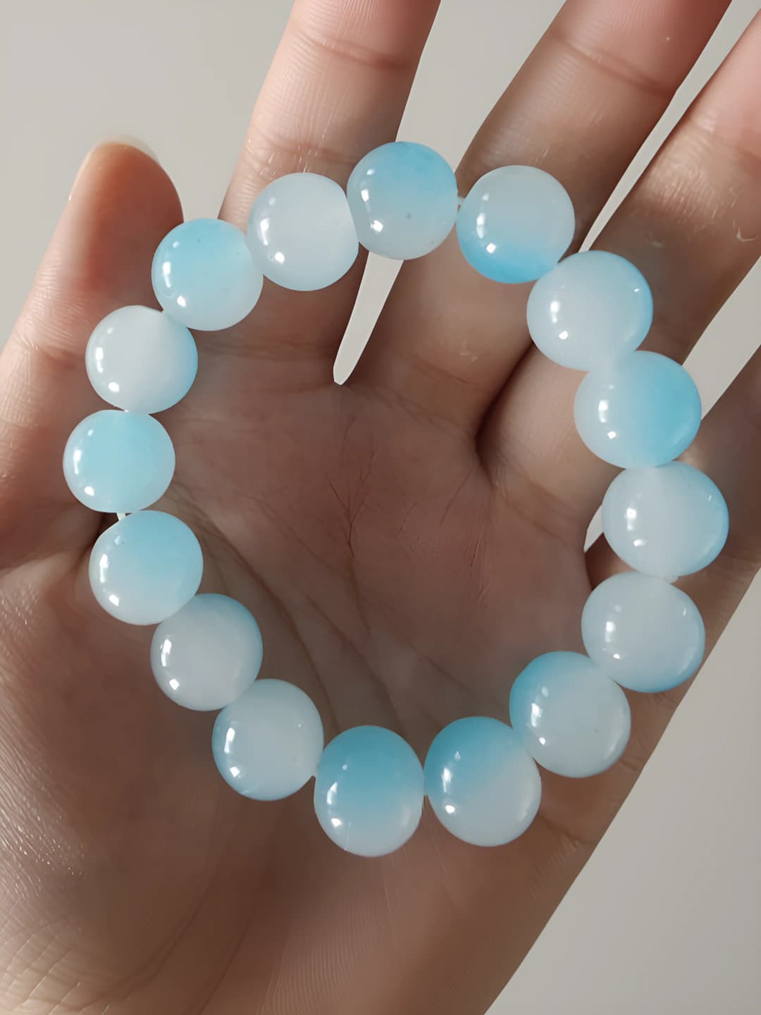 12MM clear blue-white glass bracelet