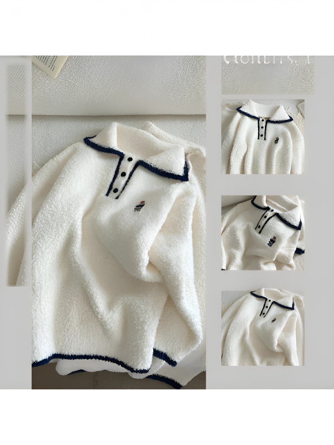 Women's fleece-lined thickened pajama set, long sleeve, mock neck, autumn-winter season