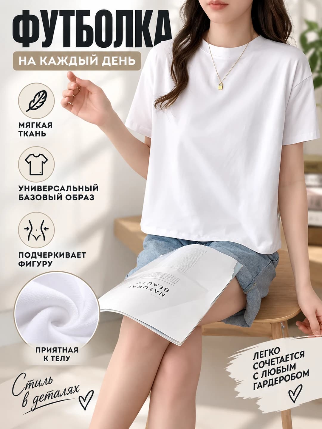 Женская футболка с круглым вырезом и коротким рукавом, свободный крой, 95% хлопок, лето, однотонный