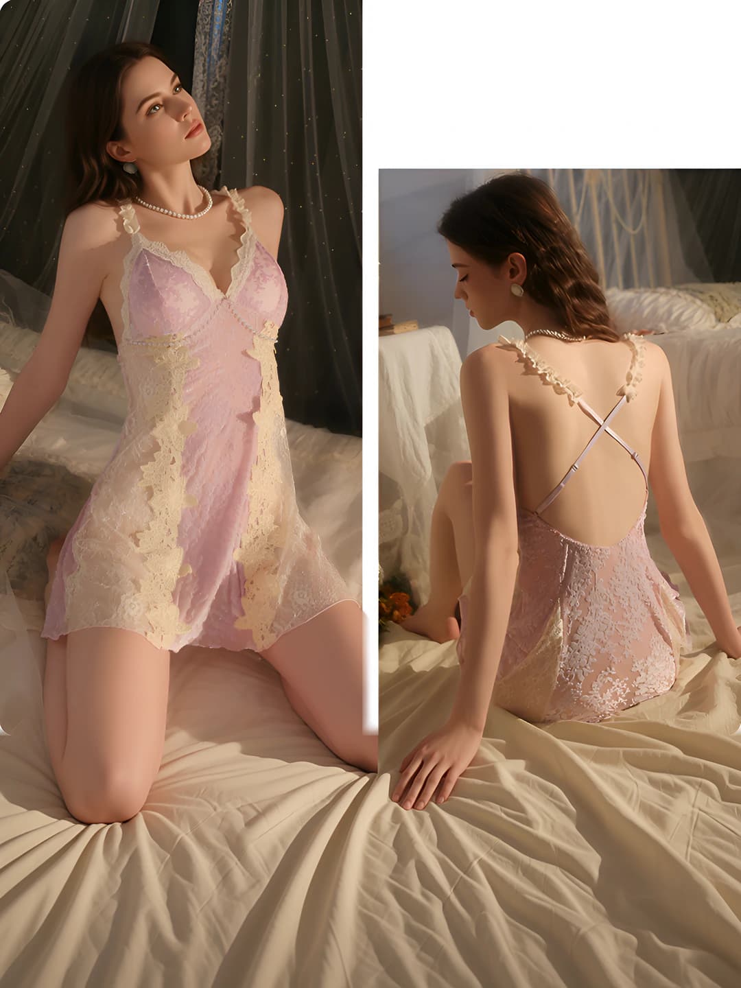 5911 Cherry Blossom Purple (Sleep Dress + 2647 Silver Chain Pearl * 2)