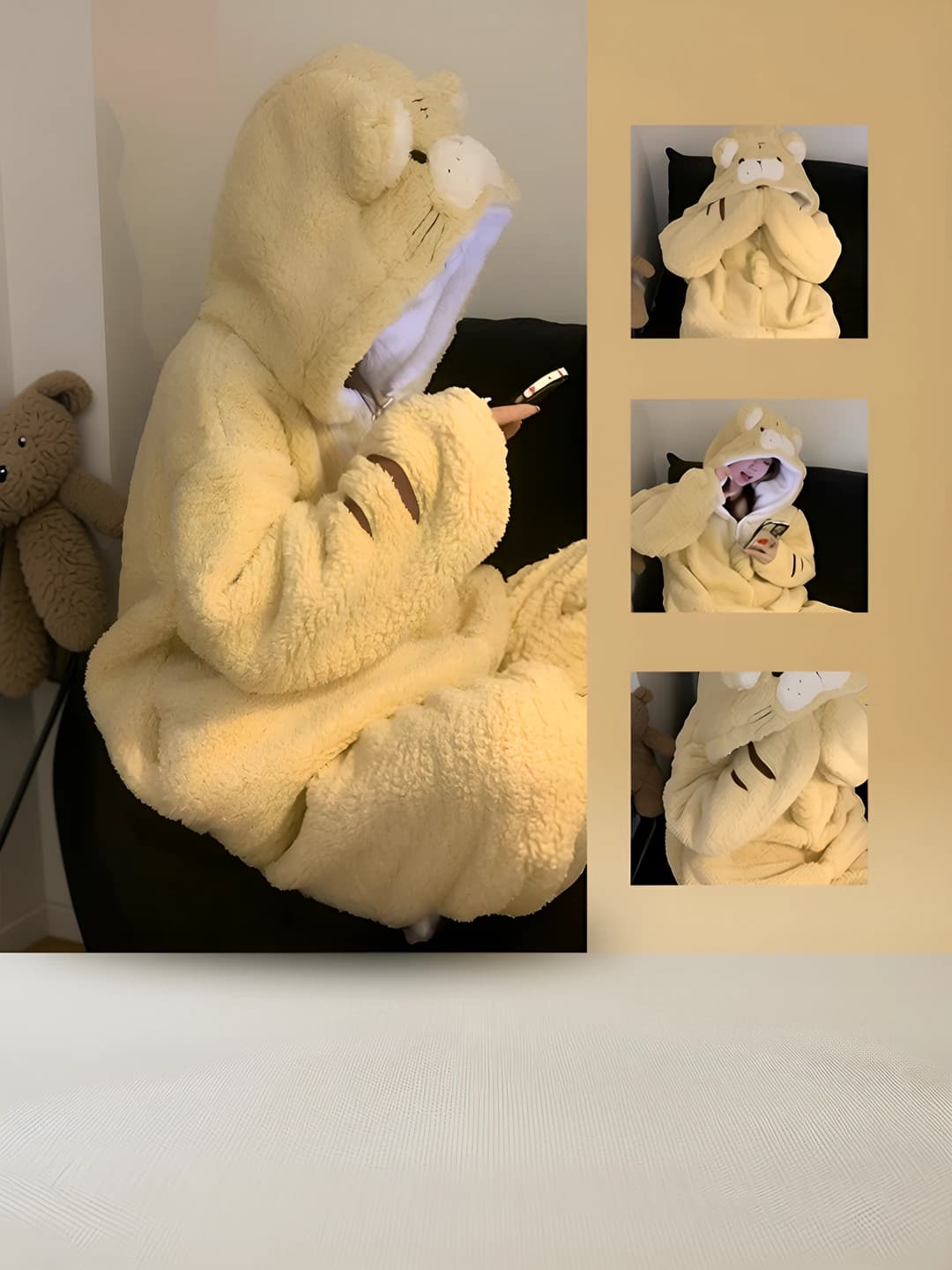 Women's hooded fleece pajama set in coral fleece, thickened, long sleeve and trousers, with cartoon tiger, for autumn-winter