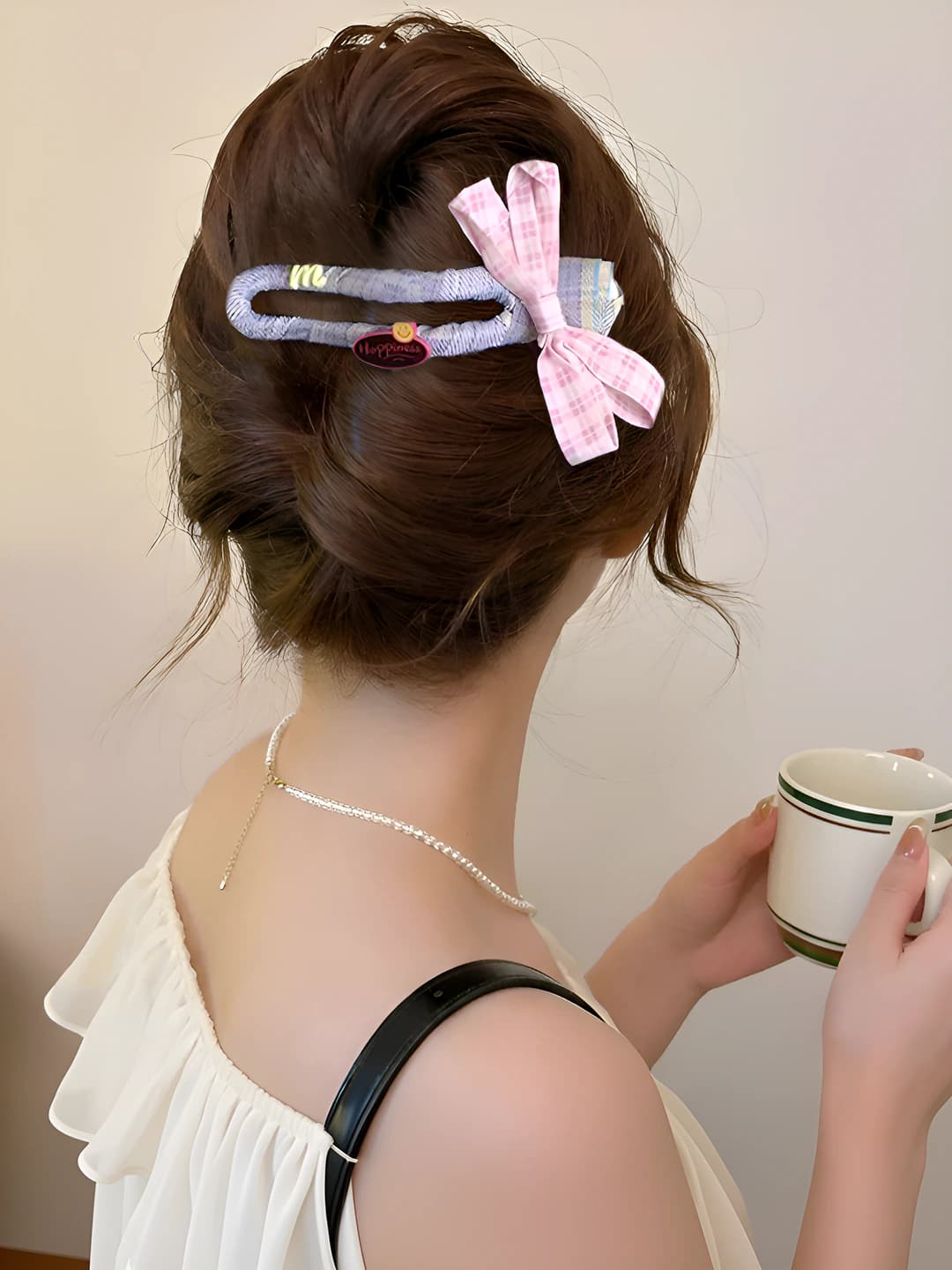 Pink plaid duck clip 12 cm