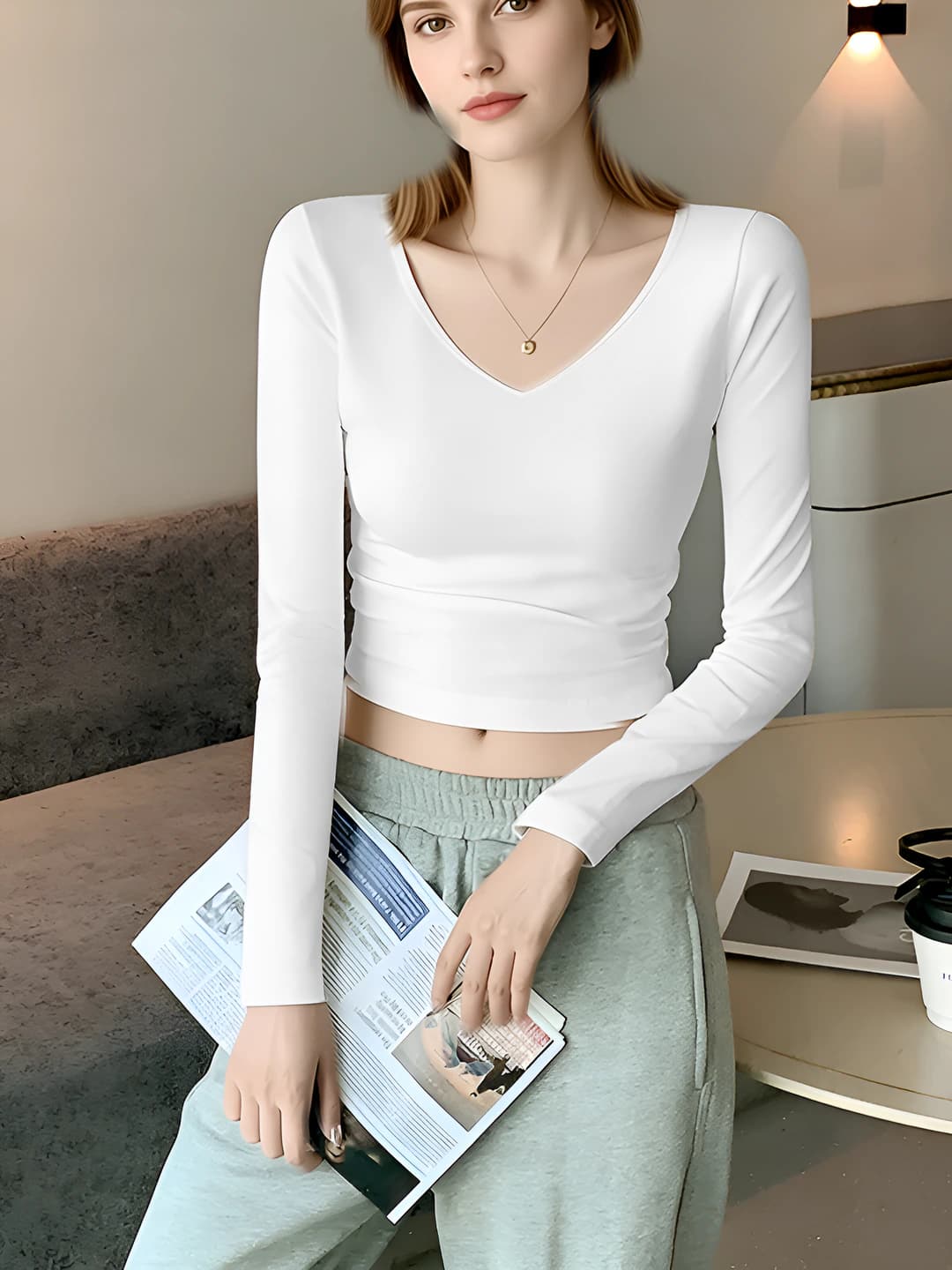 White [Cotton] V-neck