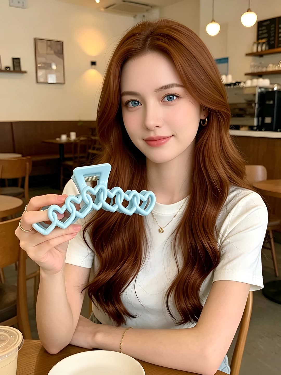 6# Blue acrylic heart claw clip, 13 cm