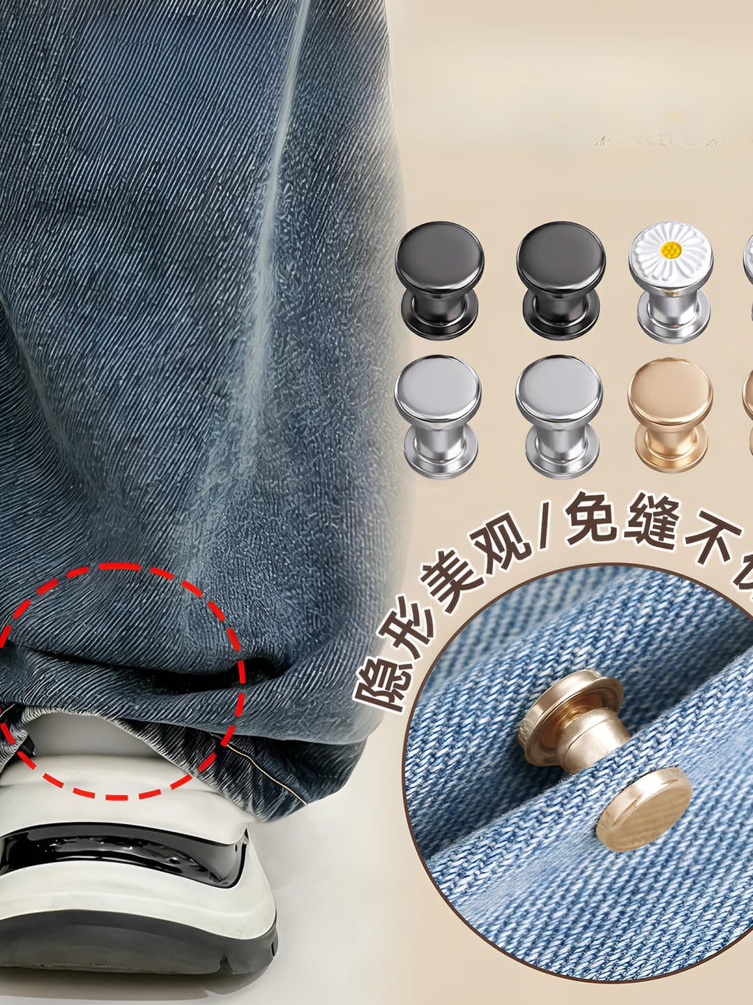Invisible hem clips for shortening women's jeans