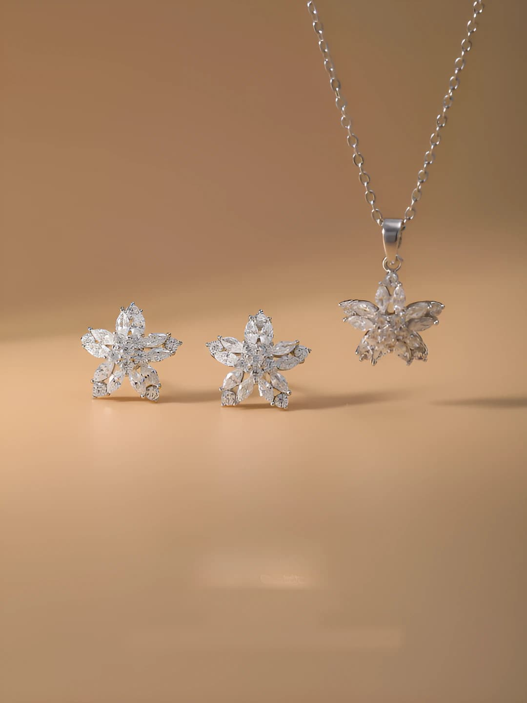 Women's Earrings and Necklace Set: Copper, O-Chain, Five-Petal Flower Pattern, Non-Fading