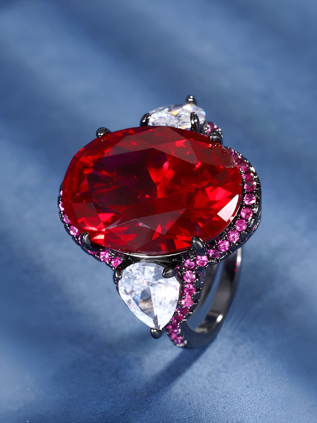 Black gold red ruby ring