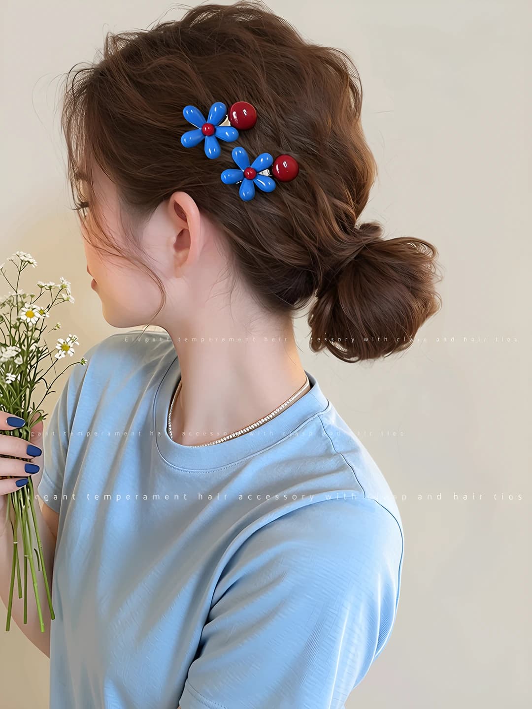 3# Wine bead, blue flowers, 4.5 cm