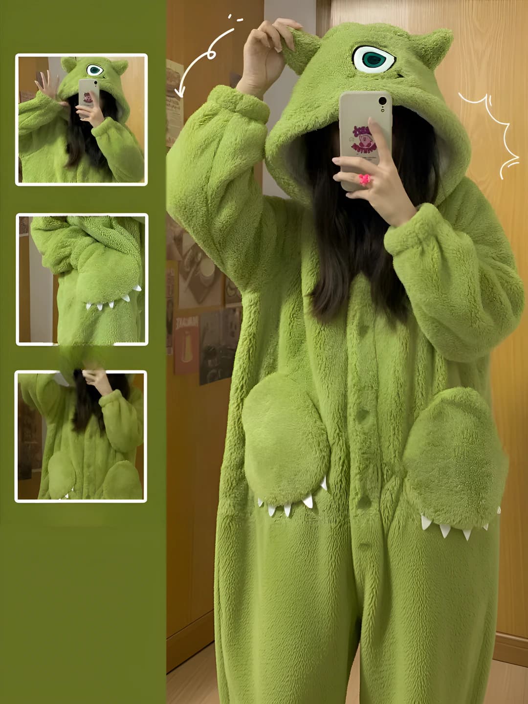 Women's coral fleece house robe, autumn-winter, warm, loose fit, long, crew neck, cartoon style