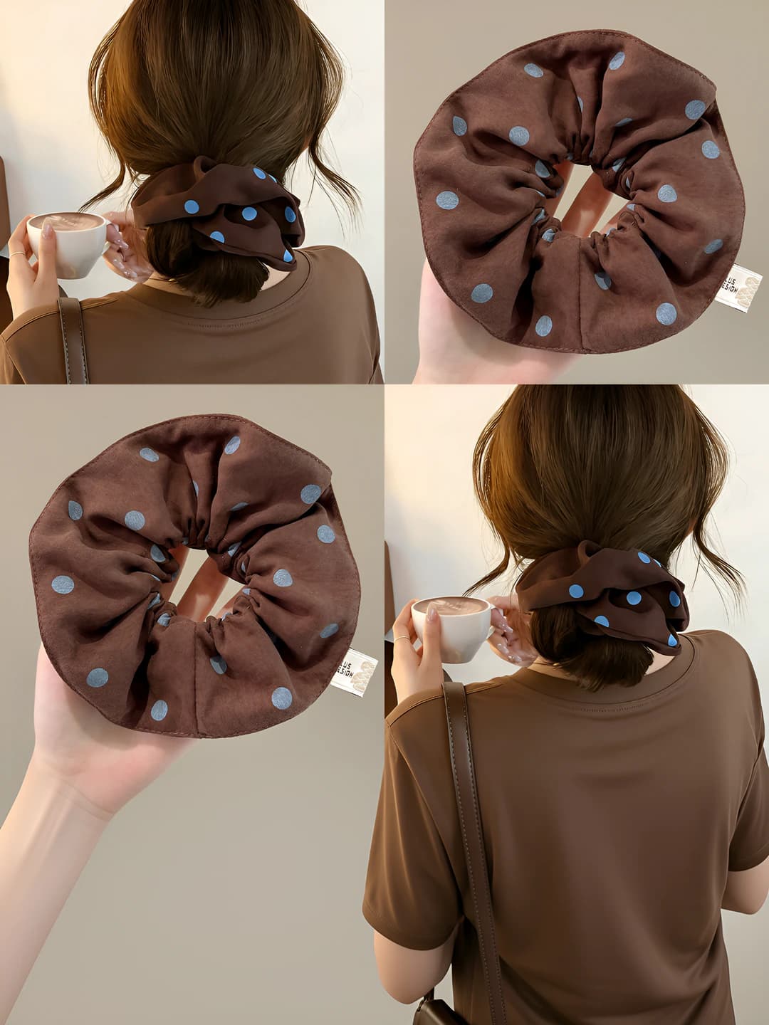 Women's stretchy hair scrunchie in Korean style with polka dot pattern