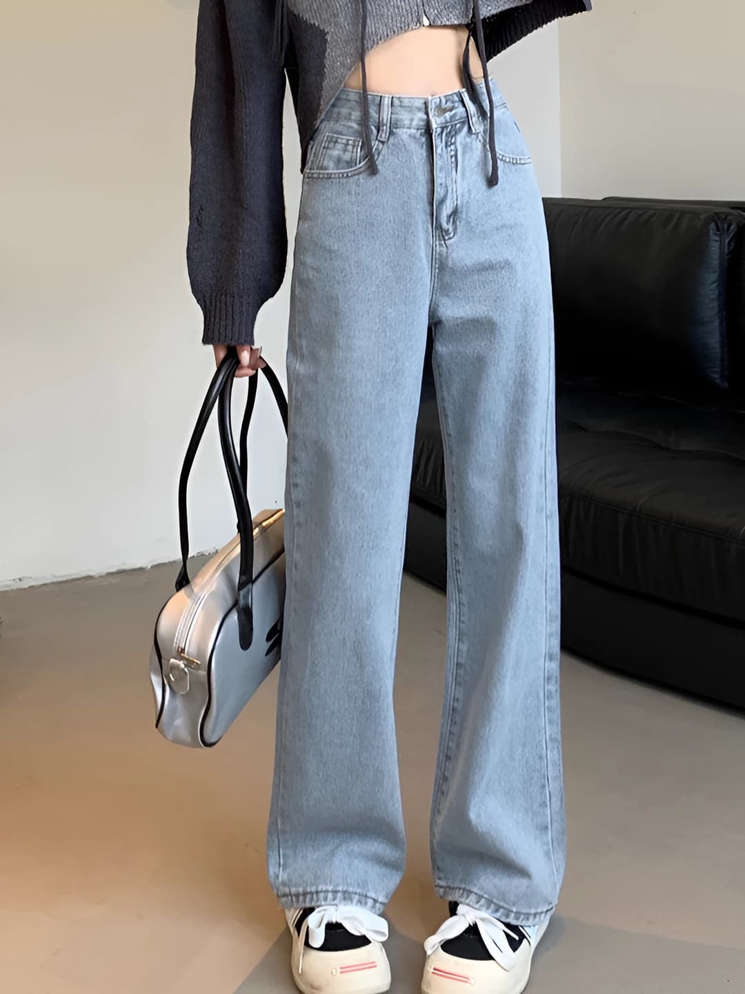 Women's casual wide and flared jeans 2026, high waist, straight cut, trousers, lightweight fabric
