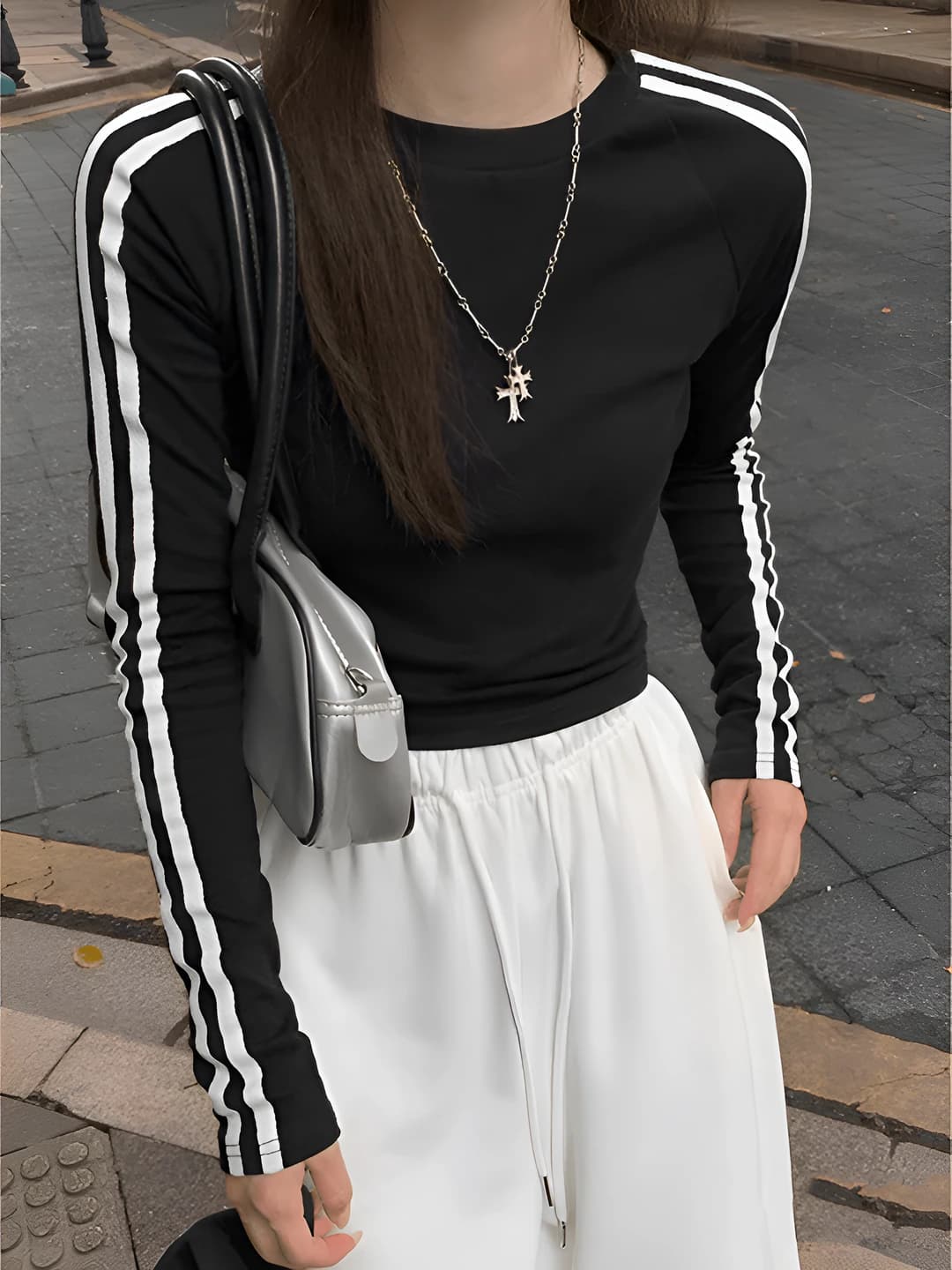 Women's early autumn retro sports long sleeve pure cotton slim fit slimming solid colour longsleeve